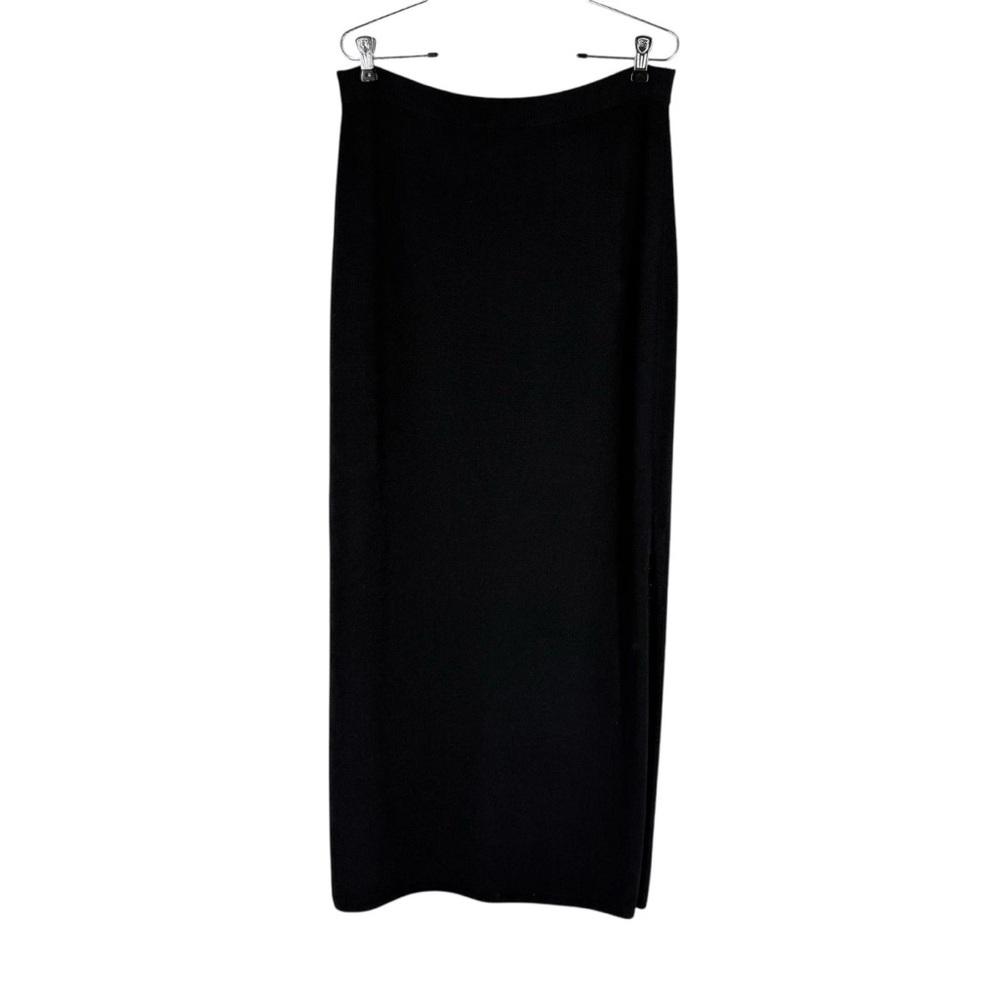 St John Basics Santana Knit Maxi Skirt Womens Size 12 Black Pull-On Side Slit